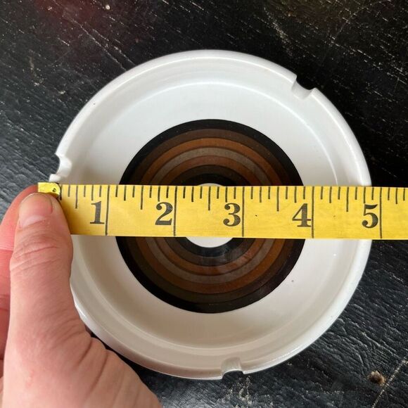 Vintage 70s Ceramic Ashtray 5" Brown Concentric Circle Mod Design - Picture 9 of 11